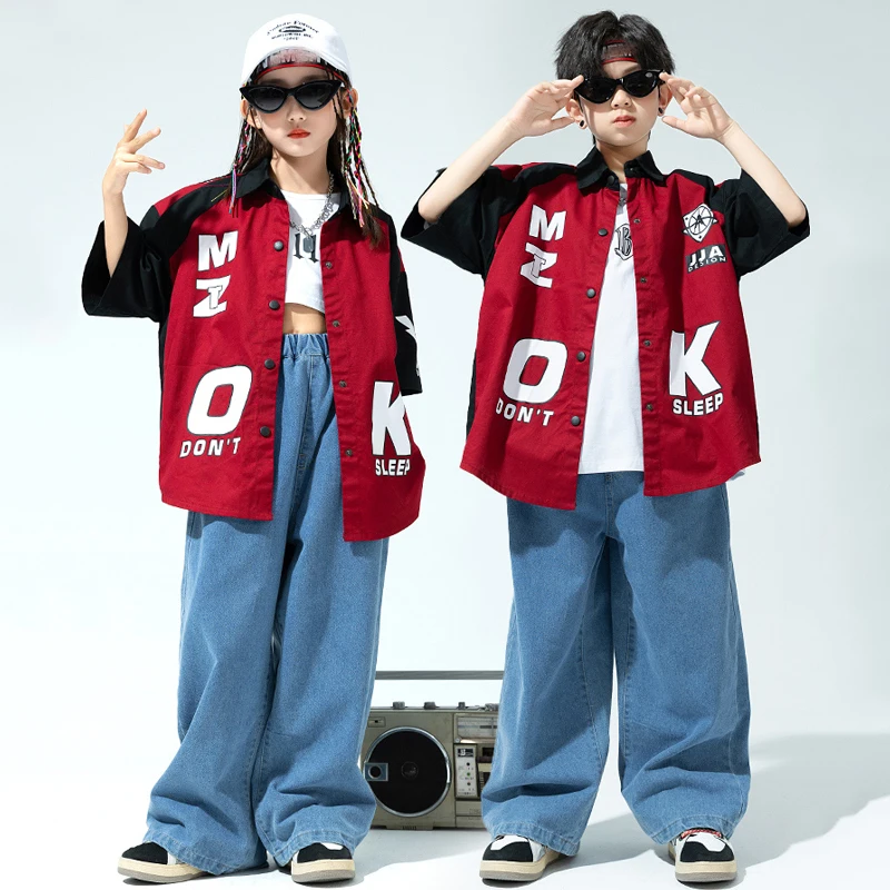 

2023 Ballroom Hip Hop Dance Costumes For Kids Loose Jacket Loose Hiphop Pants Suit Girls Boys Jazz Dancing Rave Clothes DQS14185