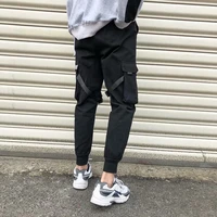 harajuku fashion ribbons harem joggers mens cargo pants streetwear casual pockets track pants male hip hop trousers
