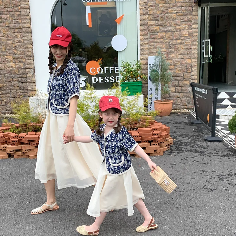 

2022 Summer Parent-child Mother-daughter Suit Vest Coat + Casual Skirt Two-piece Set Mommy and Daughter Matching Clothes