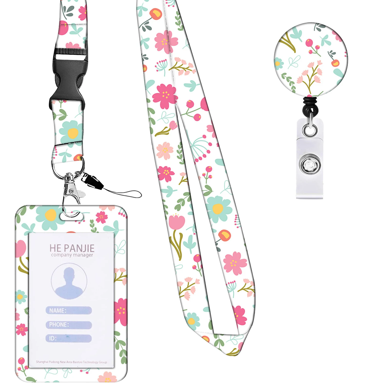 

Fashion Retractable Badge Holder Belt Clip For Nurse Neck Strap Exhibition With Lanyard Gift Floral Print ID Card Reel Portable