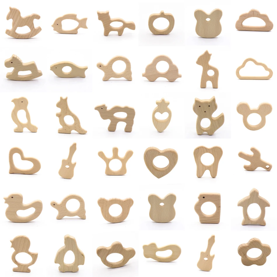 

DIY Baby Gym Toys Wood Necklace Pendant Food Grade Wooden Teether Toys Tortoise Koala Whale Turtle Wooden Teething Toys