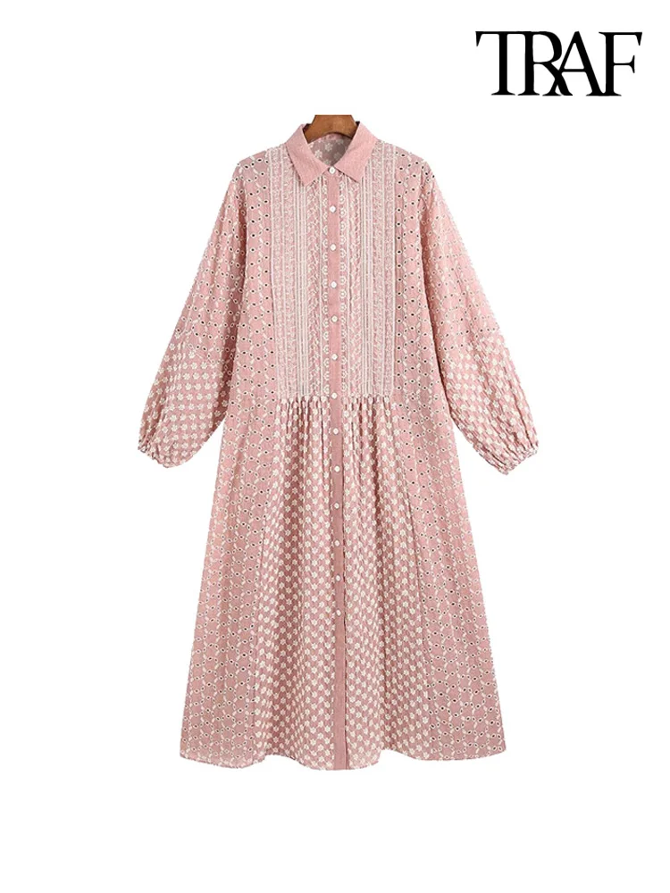 

Платье-рубашка средней длины с вышивкой, рукавами-фонариками и пуговицами