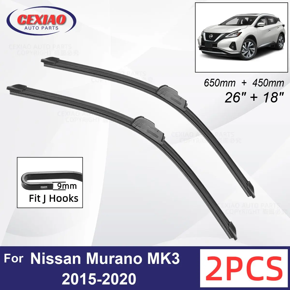

Car Wiper For Nissan Murano MK3 2015-2020 Front Wiper Blades Soft Rubber Windscreen Wipers Auto Windshield 26"+18" 650mm + 450mm