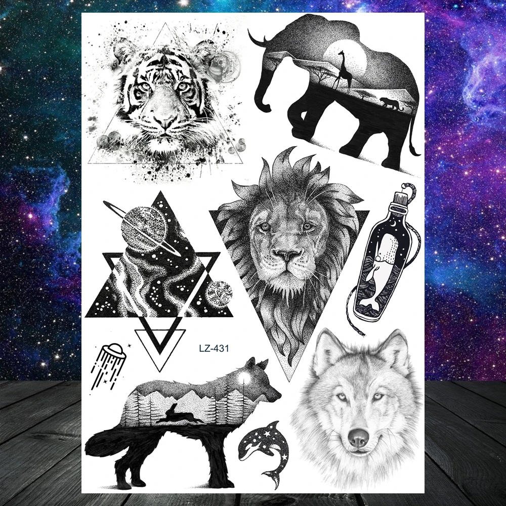Реалистичные поддельные черные временные татуировки с животными наклейки для