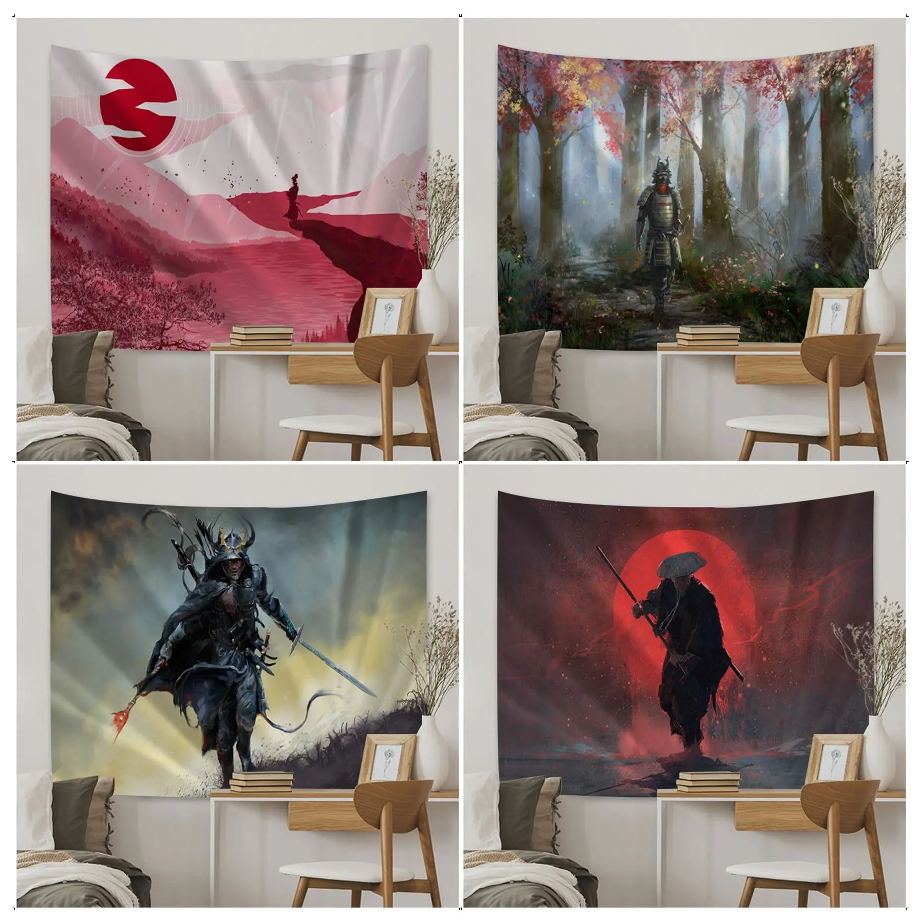 

Japan Samurai Tapestry Art Printing Hanging Tarot Hippie Wall Rugs Dorm Kawaii Room Decor
