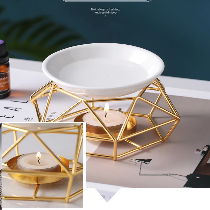 

Home Decoration Iron-art Golden Diamond-shaped Aromatherapy Stove Essential Oil Lamp Candle Lamp Stove Aromatherapy Machine