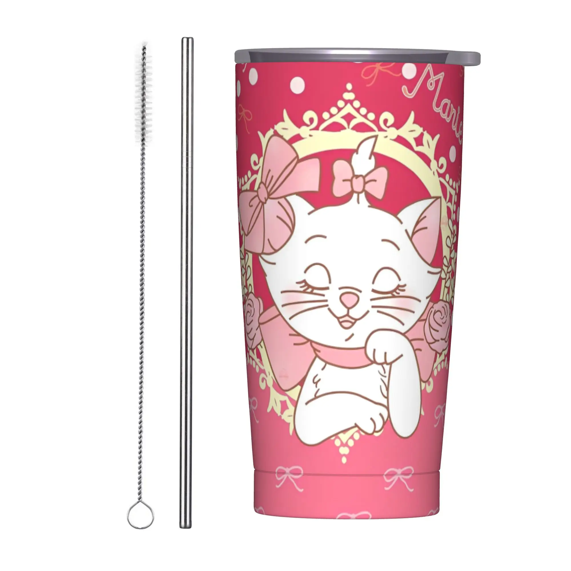 Фото Термокружка M-Maries Cat Kitten с двойными стенками, вакуумная, для кофе, 20 унций, защита от проливания №1