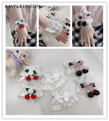 

Аксессуары в стиле "Лолита", браслет на свитер для девочек, подходящий ко всему женский милый кружевной браслет Rojita в виде вишни, клубники