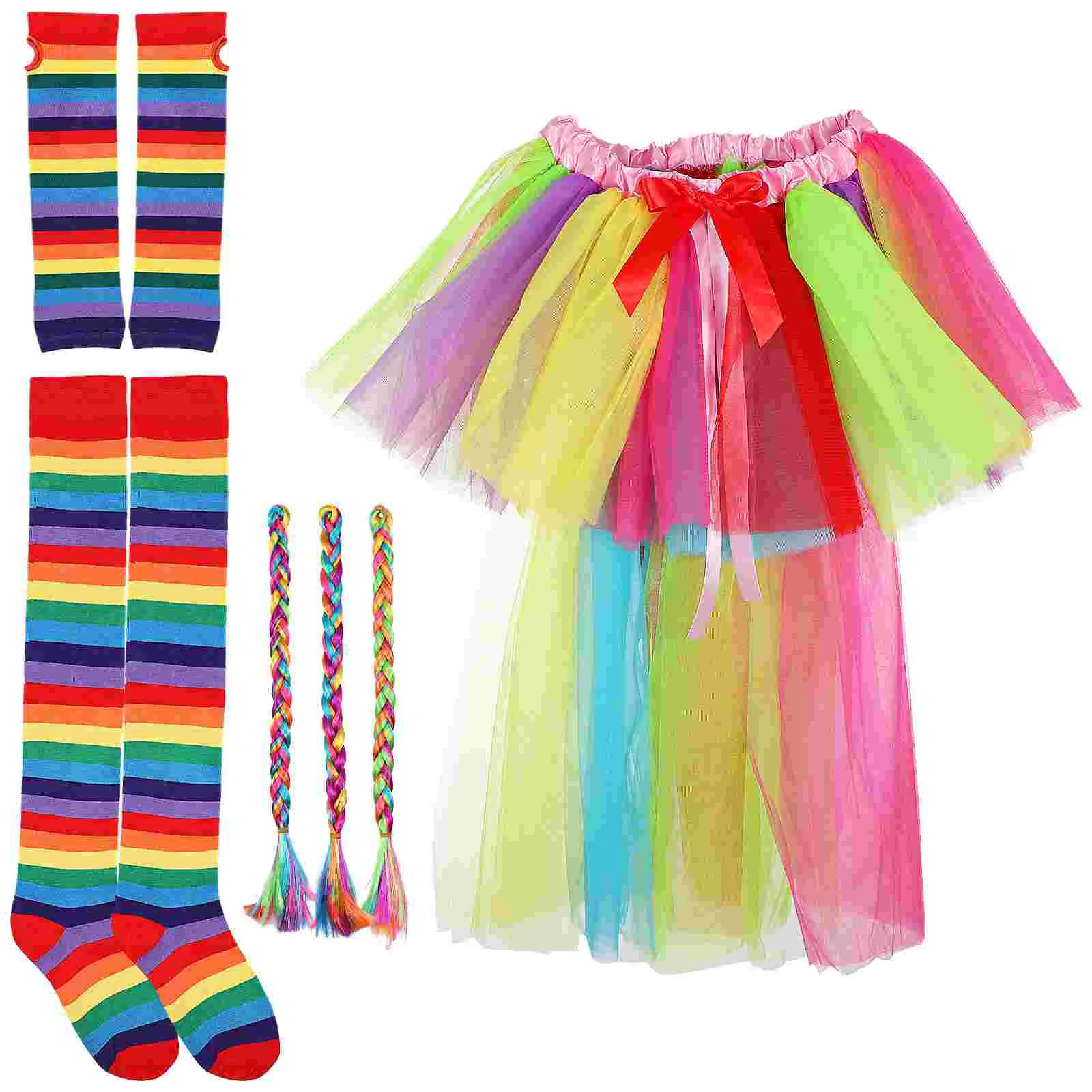 

PRETYZOOM Rainbow Tutu Skirt Kit Colorful Long Stocking Costumes Accessory Set