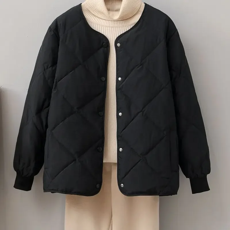 Женское Укороченное пальто с хлопковой подкладкой легкое Свободное круглым