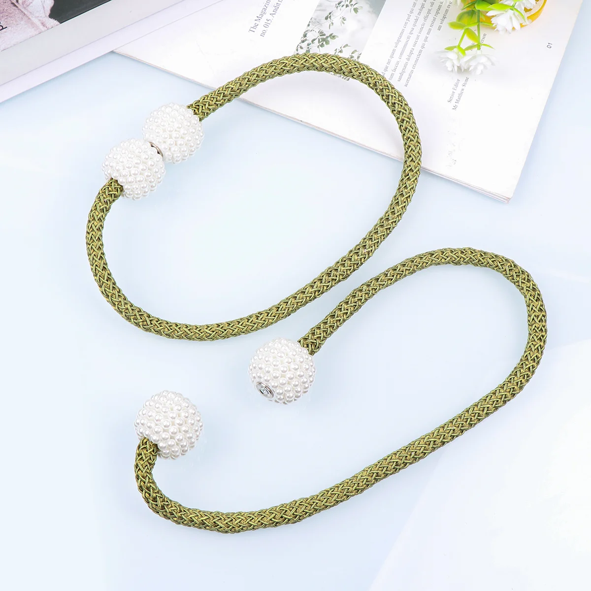 

2 Pcs Metal Ties Rope Tie-Backs Pearl Curtains Curtain Buckle Magnet Curtain Ties Drapery Tie Rope Magnetic Buckle
