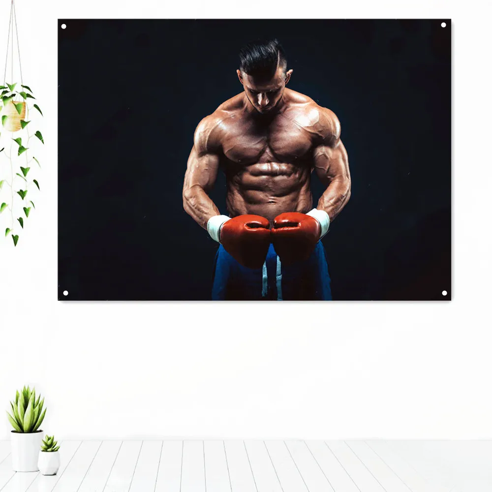 

Muscular Boxer Boxing \ Kickboxing \ Fight Training Poster Wall Art Wall Hanging Inspirational Tapestry Banner Flag Gym Decor