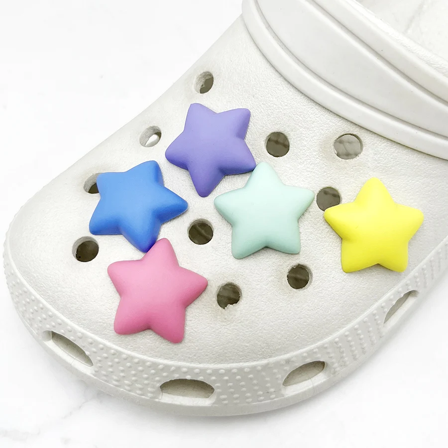 1Pcs Colorful Stars PVC Shoe Buckle Sandals Accessories Funny DIY Shoes Decoration Fit Pins Croc Charms JIBZ Kids Party Gift