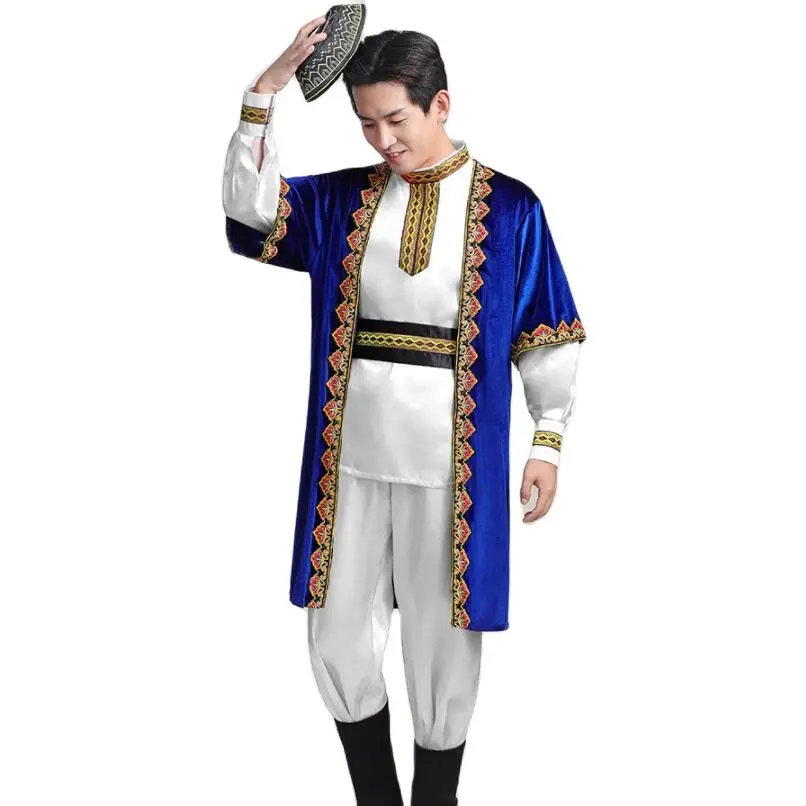 

Ethnic Men Chinese Folk Dance Wear Uygur Nationality in Xinjiang Stage Performance Clothing Festival Party Costume