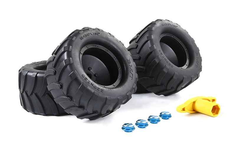 

FVITEU Rubber Monster Truck Tires Wheels Kits(220*120) for Rovan Rofun XLT LT V5 Traxxas MAX-X