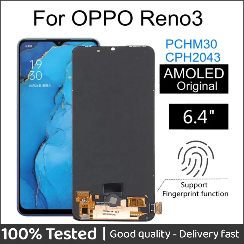 

Для OPPO Reno3 LCD дисплей кодирующий преобразователь сенсорного экрана в сборе Замена для телефона oppo Reno 3 CPH2043 PCHM30 LCD 6,4"