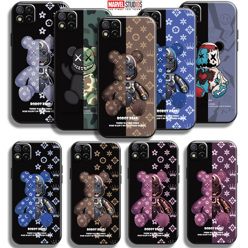 

Luxury Fashion Bear For Xiaomi Redmi 9C Phone Case Liquid Silicon Back Silicone Cover Soft Funda