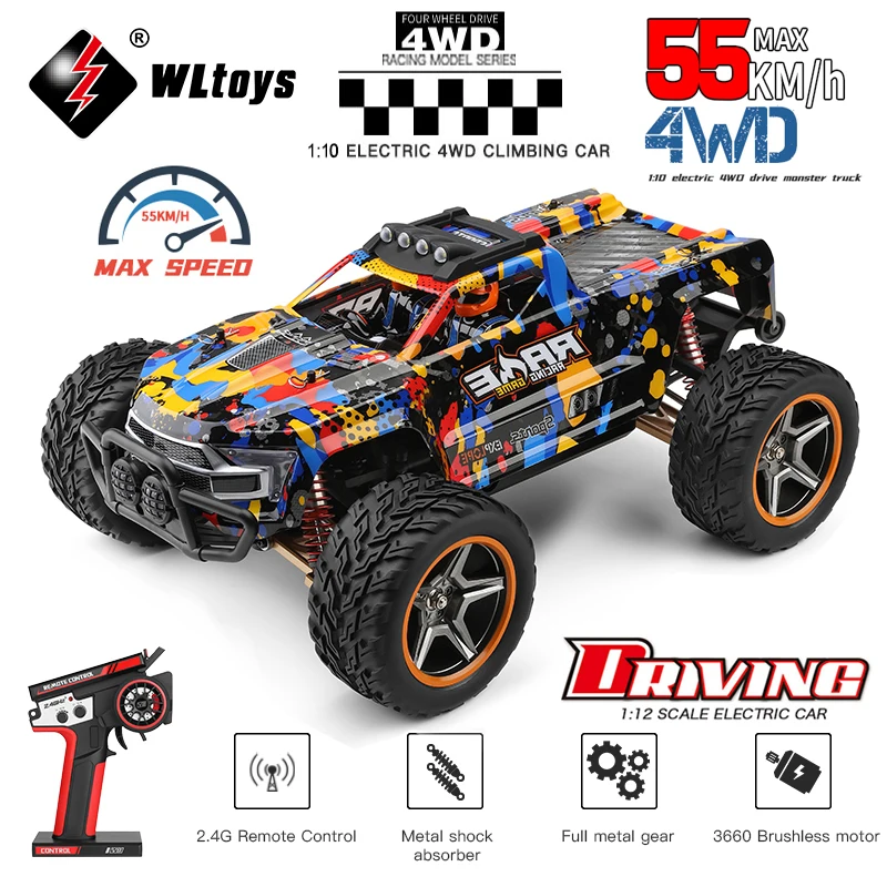 Wltoys 104018 104016 1:10 Радиоуправляемый автомобиль 4WD со светодиодной подсветкой 55 км/ч