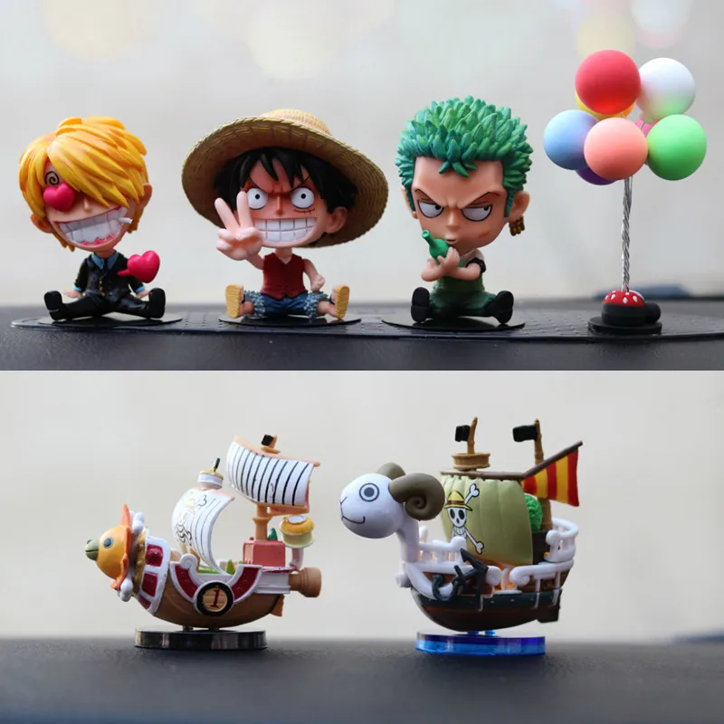 

Фигурки героев Аниме One Piece с логотипом черепа корабля Луффи Зоро Новинка фигурки куклы модели игрушки из ПВХ Коллекция автомобиля