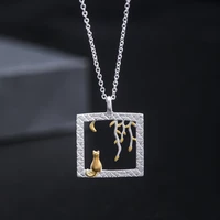 creative moon cat willow pendant necklaces for women ethnic authentic 925 silver leaf kitten necklace jewelry wholesale xl029