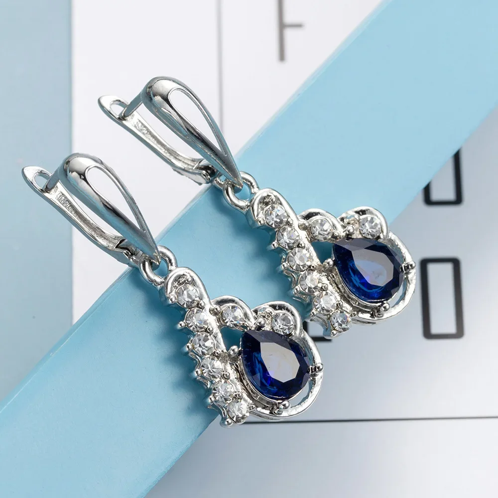 SODORV винтажные ювелирные изделия с синим цирконом обручальные свадебные серьги