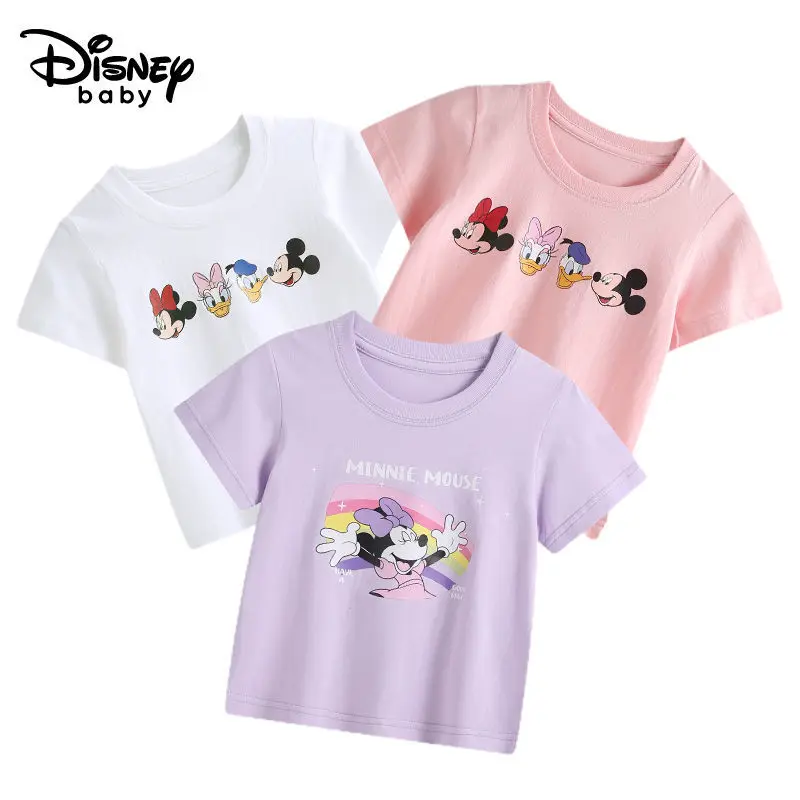 Girls Mickey Mouse Top Tees Summer New Kids Shirts 3Pcs/lot Boys Cotton T-Shirts Multi-Color Neutral Style Children's Wear