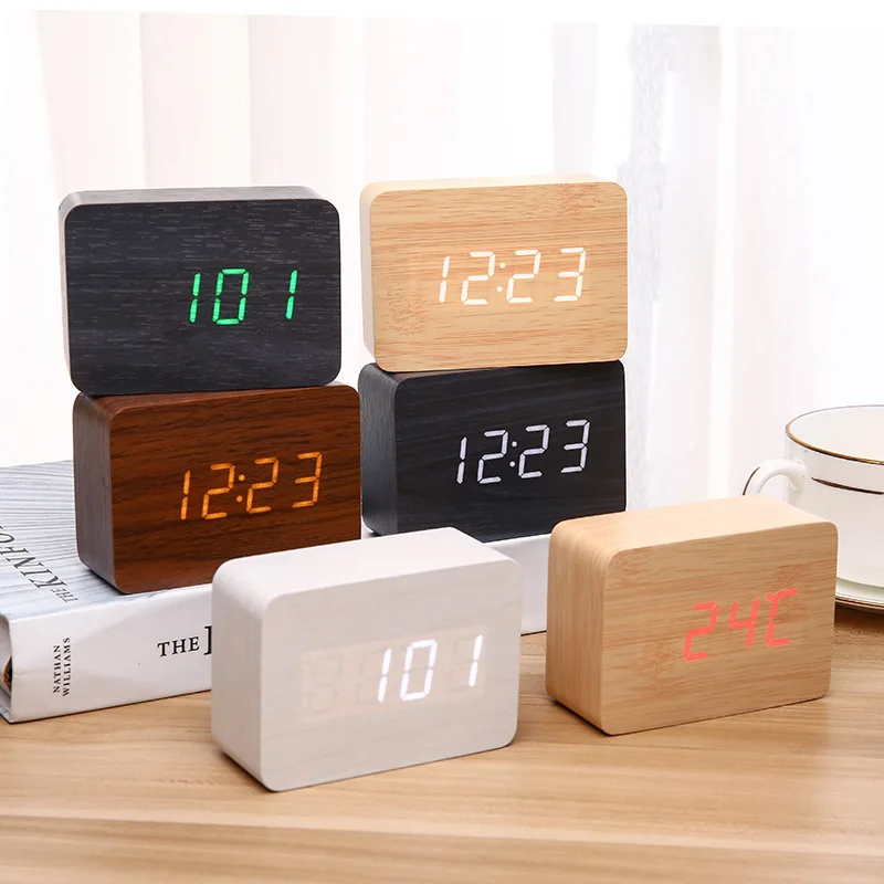 Led Wooden Watch Table Voice Control Digital Wood Despertador Usb/aaa Powered Electronic Desktop Clocks