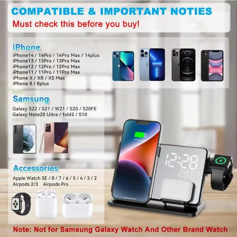 Беспроводное зарядное устройство 15 Вт подставка для iPhone 14 Samsung S24 S23 Ultra Apple Airpods Watch