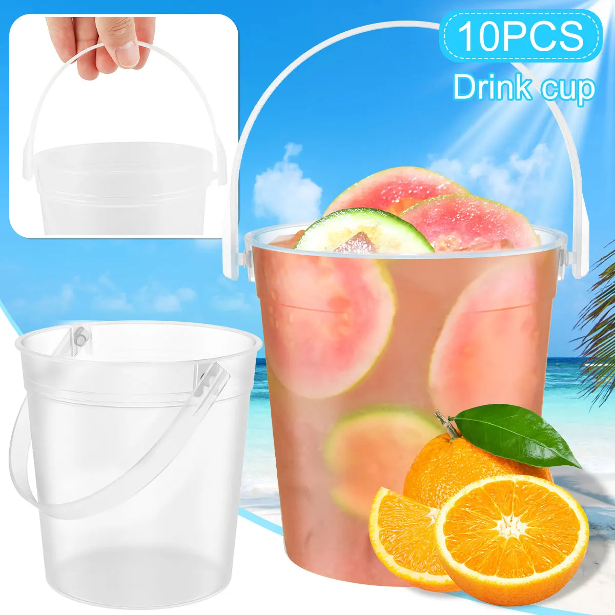 

NEW 10Pcs Plastic Cocktail Buckets Transparent Drinks Buckets with Handle Reusable Smoothie Bucket Multifunctional Rum Buckets