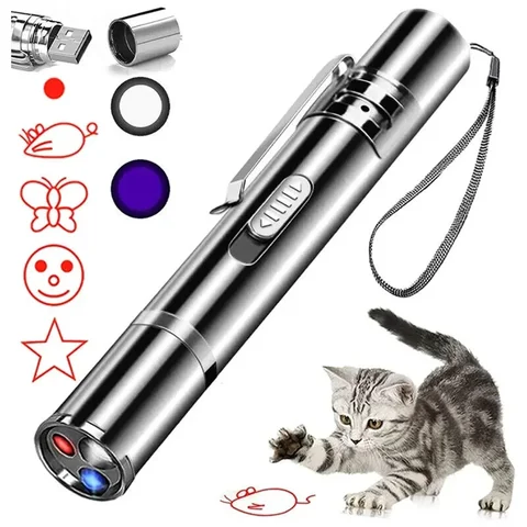 Лазерная забавная игрушка-палка для кошек, зарядка через USB, забавный светильник для кошек, инфракрасная лазерная ручка из нержавеющей стали для кошек, интерактивные игрушки для домашних животных