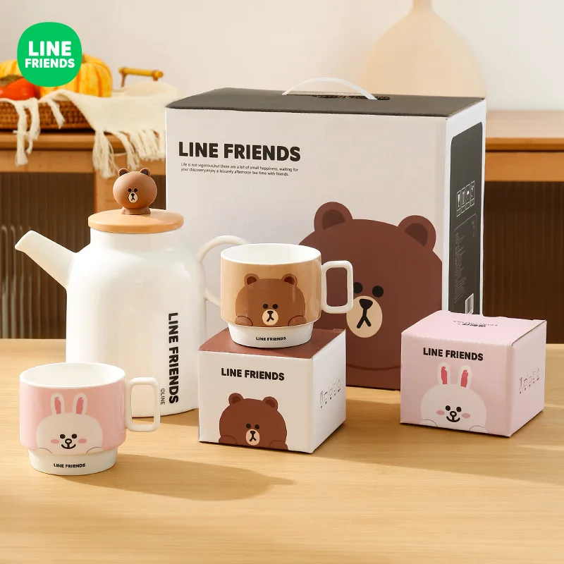 

Kawaii LINE FRIENDS Anime Hobby Brown Sally Cony Choco Home Living Room Ceramic Cold Water Jug Water Cup Pot