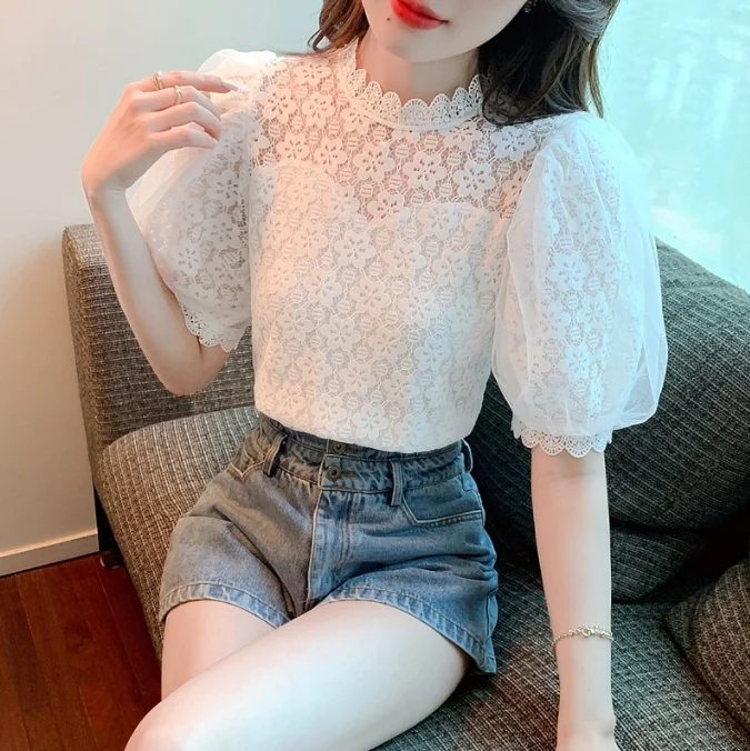 

Lace bottom shirt French top for women