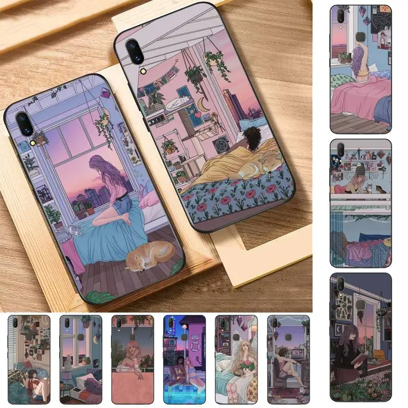 

early Morning girl Phone Case for Vivo Y91C Y11 17 19 17 67 81 Oppo A9 2020 Realme c3