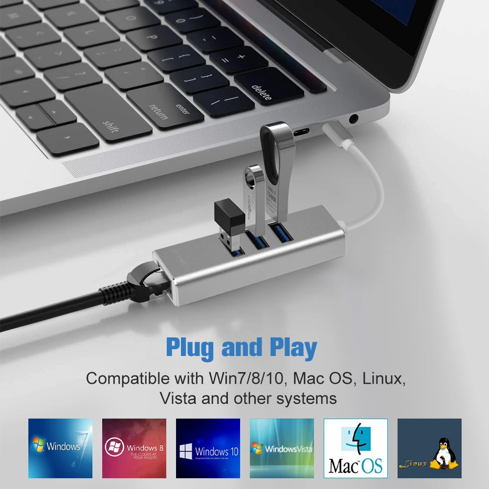 Адаптер GTMEDIA USB 3 1 в алюминиевом корпусе 0 Type C сетевая карта RJ45 и адаптер для Mac