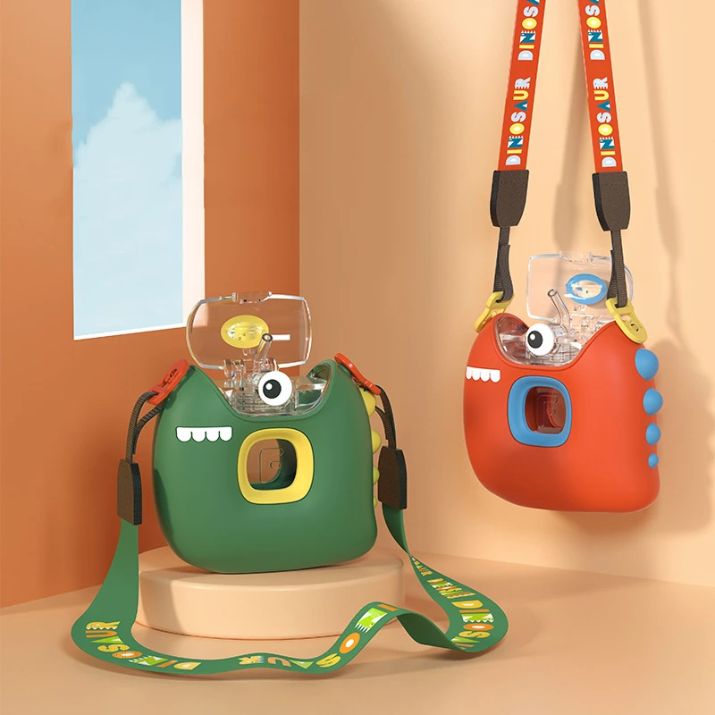 

Creative Cute Dinosaur Shape Kettle Kids Water Bottle With Straw Outdoor Anti fall Portable Strap Plastic Water Cup BPA Free