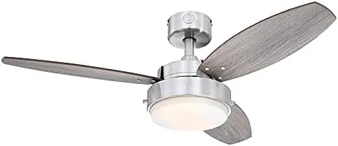 

Lighting 7305100 Alloy Ceiling Fan, 42", Brushed Nickel w/Weathered Oak Blades