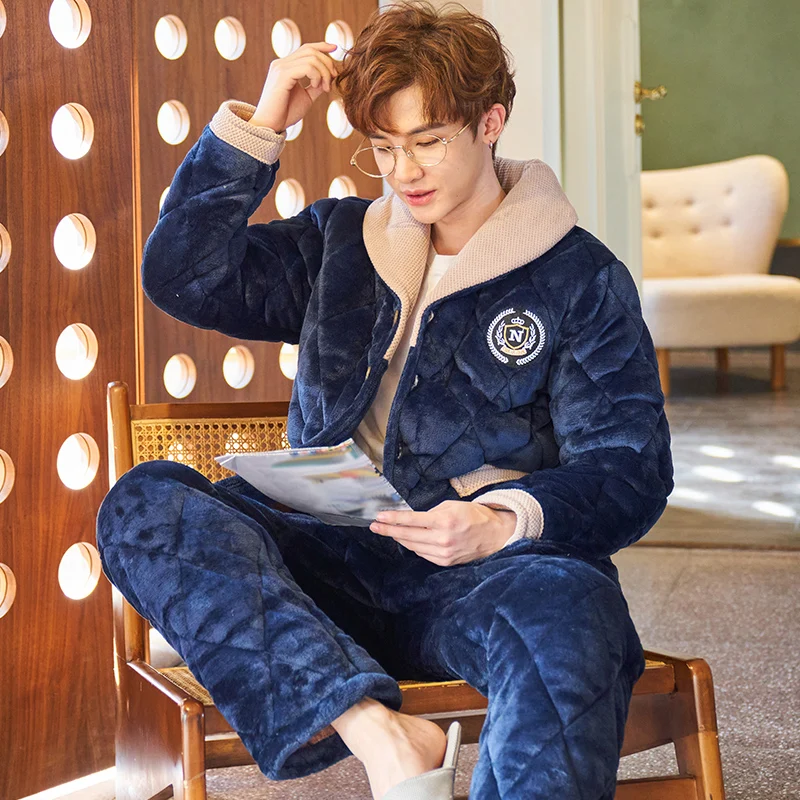 QUHENG 2022 Pajama Sets for Men Autumn Winter Thick Warm Flannel Sleepwear Suit Long Sleeve Coral Velvet Sleepwear Loungewear