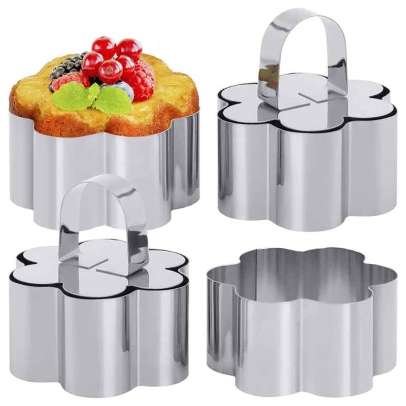 

Mousse Ring Molds Set For Cooking, Stainless Steel 3.15 Inch Flower-Shaped Cake Rings With Pusher,Pastry Baking Mold