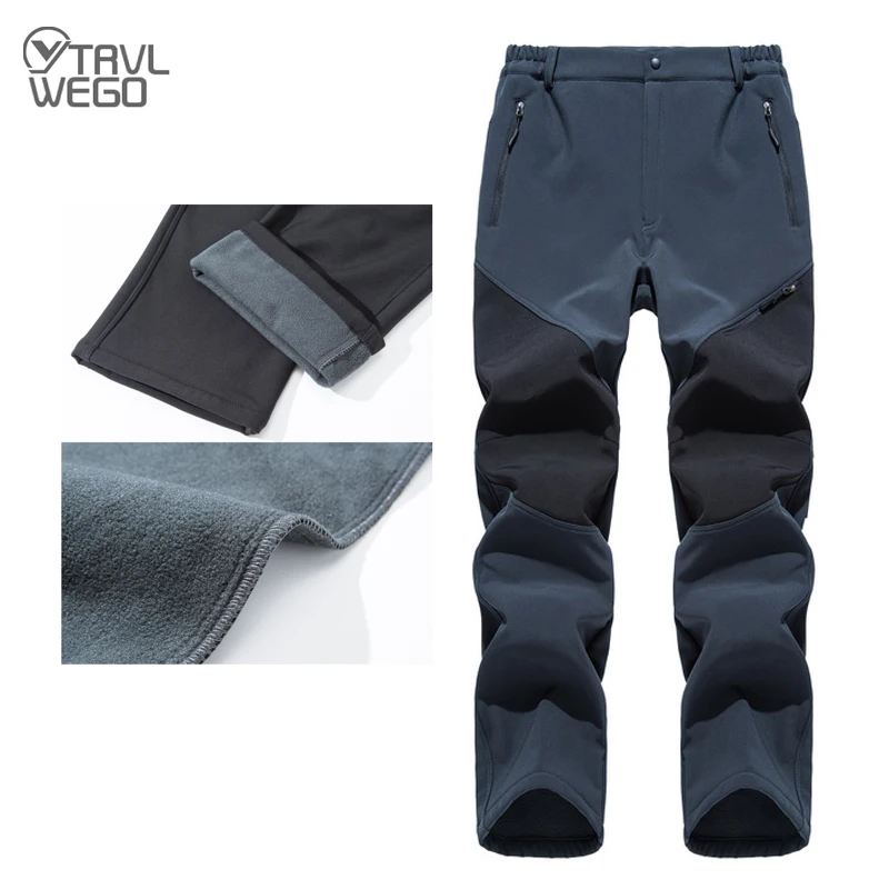 

TRVLWEGO Winter Men Hiking Pants Trekking Trousers Ski Fleece Thick Cloth Breathable Warm Windproof Waterproof Outdoor Camping