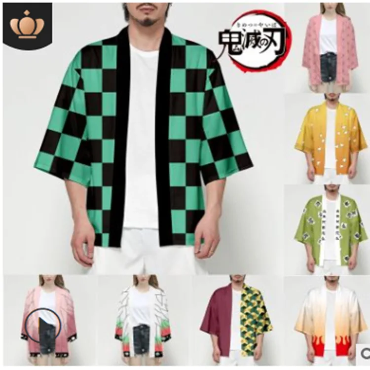 

Anime Demon Slayer Kimetsu No Yaiba Haori Kimono Cosplay Costume Agatsuma Zenitsu Tomioka Giyuu Summer Costumes Coat Shirt