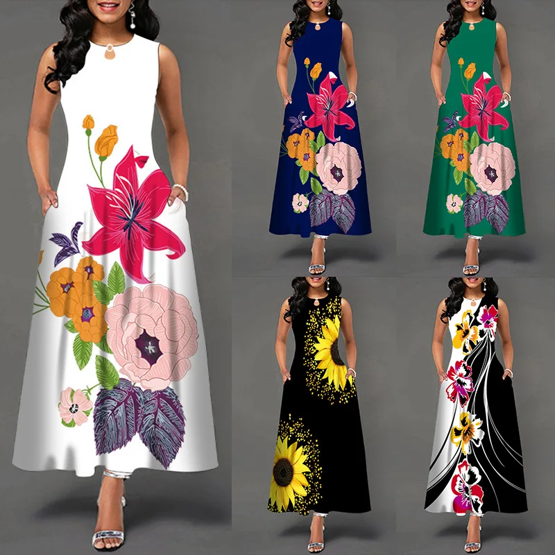 

Dress Summer Women's plus Size Casual Retro Long Dress Pocket Dress