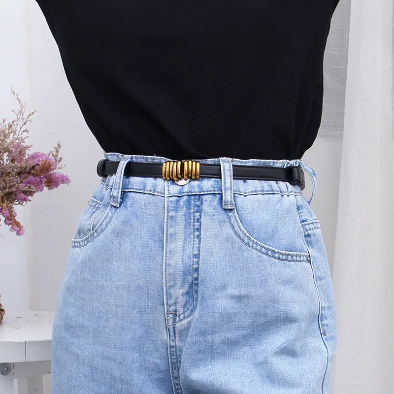 Comfort  Thin Retro Gold Buckle Adjustable Women Belts Pu Leather Fashion Wild Skinny Dress Jeans Decorative Straps  Waistbands