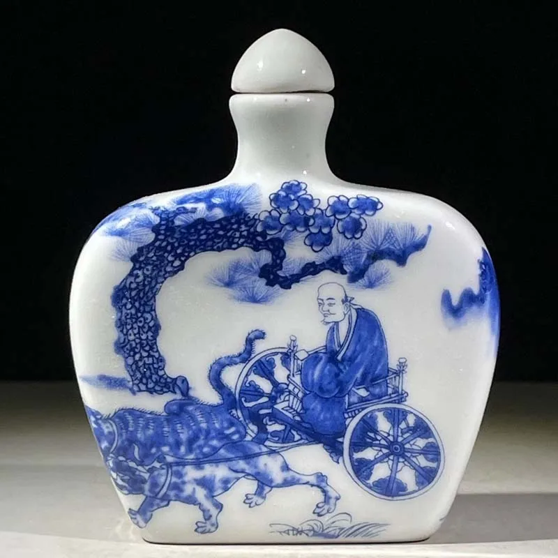 Китайский Синий и белый фарфор Qing Qianlong Guiguzi дизайн табак бутылка 2 80&quot