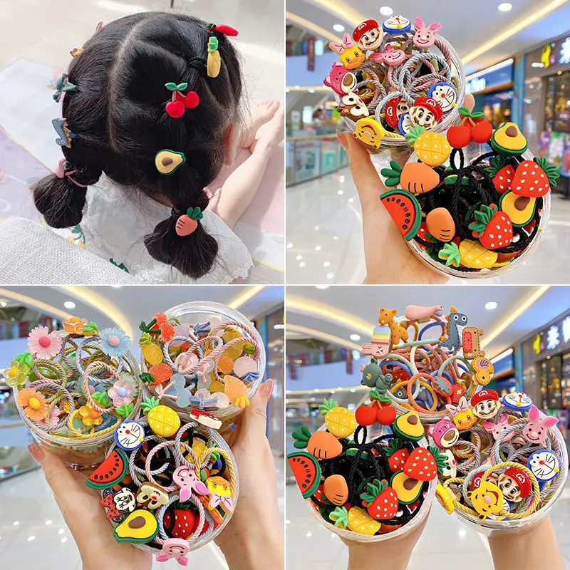 

60Pcs/Fashion CuteFruit Animal Hair Ring Female Tie Rope Korean Elastic Hair Bands Bunny Hair Clip Children's Hair Accessories