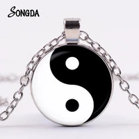 new hot tai ji yin yang pendant necklace classic black white chinese taoism sign glass gem necklace cat paw silver plated