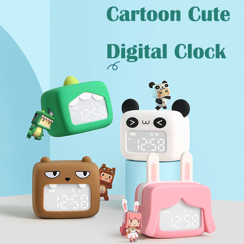 

Mini Cartoon Table Clock LED Digital Snooze Alarm Clocks for Children Bedroom Home Decoration with Luminous Rechargeable