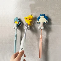 kawaii anime pokemon anime figure pikachu cartoon wall mounted tooth brush storage rack with suction cup bathroom organizer
