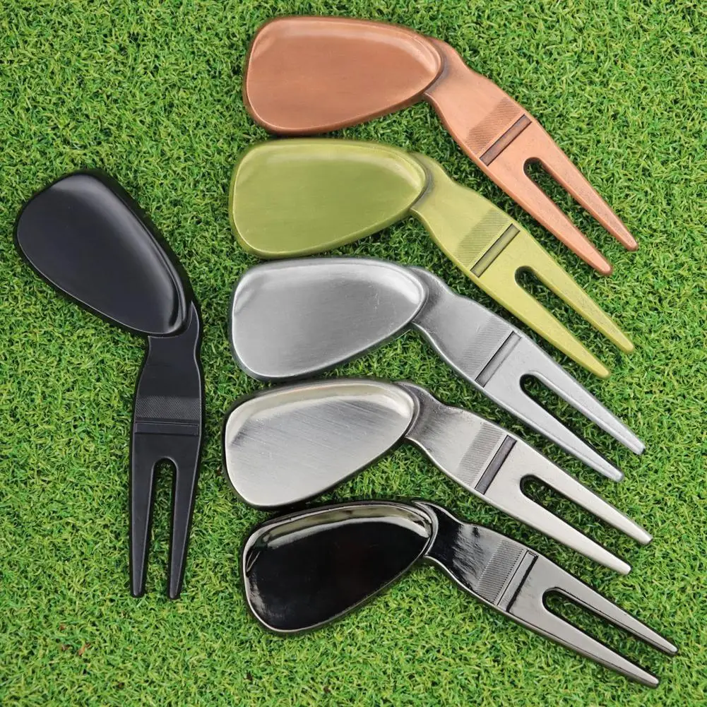 Divot Repair Tool Zinc Alloy Switchblade Pitch Groove Cleaner Golf Pitchfork Training Pitch Mark Repair Tool Ball Marker