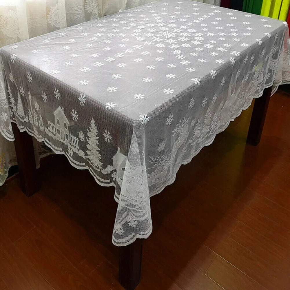 

White Lace Tablecloth Dinning Lace Table Cover Embroidered Table Cloth Christmas Them Tablecloth Wedding Party Decoration