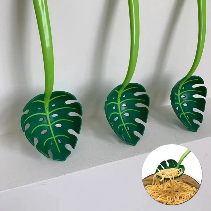 

Heat-resistant Leak Leaf Spoon Green Turtle Back Spoon Long-Handled Cooking Drain Spoons Creative Large